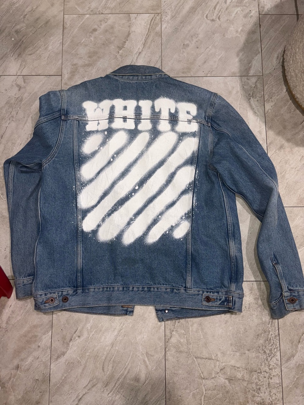 RARE Off-White Blue Denim Jacket with White Back Graphic